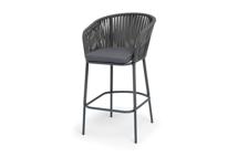 Стул 4SIS "Бордо" стул барный плетеный из роупа, каркас из стали темно-серый (RAL7024) муар, роуп серый 15мм, ткань темно-серая 027 NEW арт. BOR-BCH-st002 RAL7024 Mua grey(D-gray027)