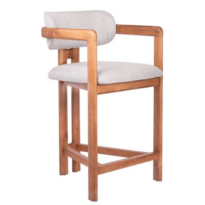 Стул Bradexhome Стул полубарный Rich рогожка бежево-голубая с ножками цвета орех арт. RF 0861