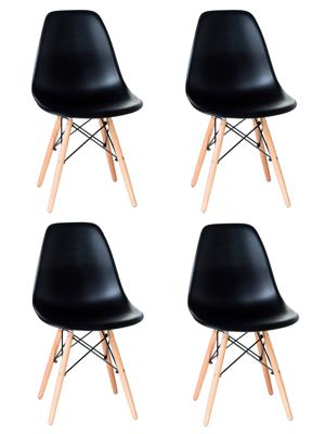 Стул DOBRIN Набор 4 шт Стул обеденный DOBRIN DSW, ножки светлый бук, цвет чёрный (B-03) арт. LMZL-PP638-N_LB-MTR_P-B-03