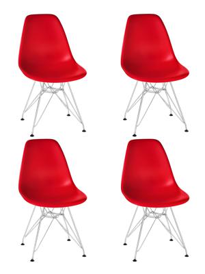 Стул DOBRIN Набор 4 шт Стул обеденный DOBRIN DSR, ножки хром, цвет красный (R-02) арт. LMZL-PP638A-N_M_P-R-02