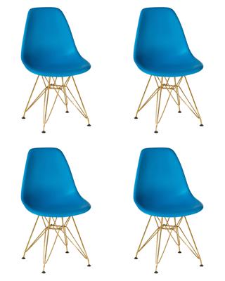 Стул DOBRIN Набор 4 шт Стул обеденный DOBRIN DSR, ножки золотые, цвет голубой (BE-02) арт. LMZL-PP638A-N_G-M_P-BE-02