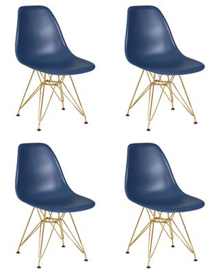 Стул DOBRIN Набор 4 шт Стул обеденный DOBRIN DSR, ножки золотые, цвет тёмно-синий (BE-12) арт. LMZL-PP638A-N_M_P-BE-12