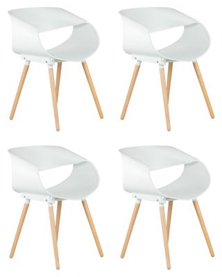 Стул DOBRIN Набор 4 шт Стул обеденный DOBRIN ALIEN, ножки светлый бук, цвет белый (W-02) арт. LMZL-PP682-N_LB-TR_P-W-02