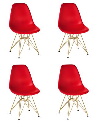 Стул DOBRIN Набор 4 шт Стул обеденный DOBRIN DSR, ножки золотые, цвет красный (R-02) арт. LMZL-PP638A-N_G-M_P-R-02