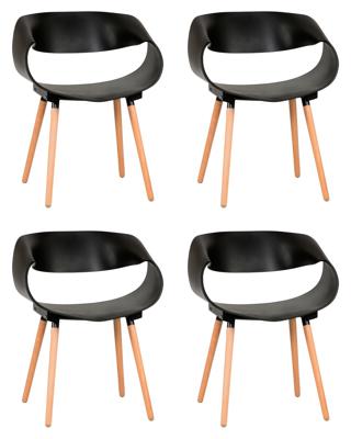 Стул DOBRIN Набор 4 шт Стул обеденный DOBRIN ALIEN, ножки светлый бук, цвет чёрный (B-03) арт. LMZL-PP682-N_LB-TR_P-B-03