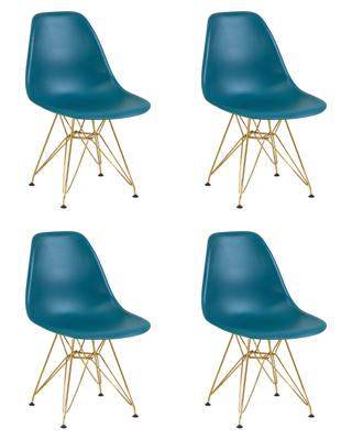 Стул DOBRIN Набор 4 шт Стул обеденный DOBRIN DSR, ножки золотые, цвет морской волны (G-05) арт. LMZL-PP638A-N_G-M_P-G-05