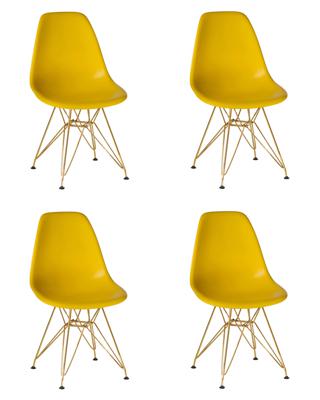 Стул DOBRIN Набор 4 шт Стул обеденный DOBRIN DSR, ножки золотые, цвет жёлтый (Y-01) арт. LMZL-PP638A-N_G-M_P-Y-01
