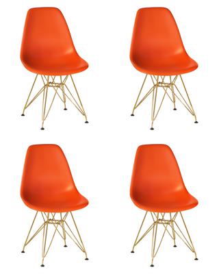 Стул DOBRIN Набор 4 шт Стул обеденный DOBRIN DSR, ножки золотые, цвет оранжевый (O-02) арт. LMZL-PP638A-N_G-M_P-O-02