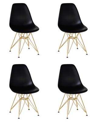Стул DOBRIN Набор 4 шт Стул обеденный DOBRIN DSR, ножки золотые, цвет чёрный (B-03) арт. LMZL-PP638A-N_M_P-B-03