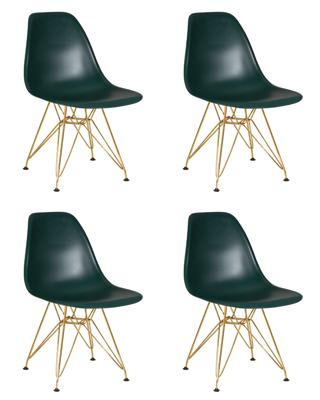 Стул DOBRIN Набор 4 шт Стул обеденный DOBRIN DSR, ножки золотые, цвет тёмно-зеленый (G-13) арт. LMZL-PP638A-N_M_P-G-13