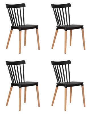 Стул DOBRIN Набор 4 шт Стул обеденный DOBRIN THEO, ножки светлый бук, цвет черный (B-03) арт. LMZL-PP687-N_LB-TR_P-B-03