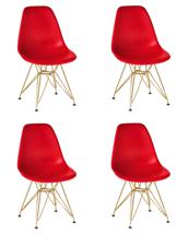 Стул DOBRIN Набор 4 шт Стул обеденный DOBRIN DSR, ножки золотые, цвет красный (R-02) арт. LMZL-PP638A-N_G-M_P-R-02