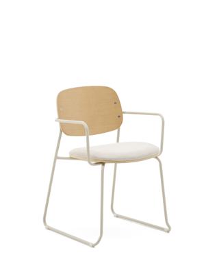 Стул La Forma (ех Julia Grup) Стул Meli с подлокотниками с сиденьем из бежевого шенилла и бежевыми металлическими ножками арт. 262291