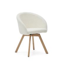 Стул La Forma (ех Julia Grup) Marvin Поворотный стул из белой ткани букле с ножками из ясеня арт. 181475