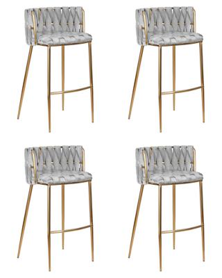 Стул барный DOBRIN Набор 4 шт Стул барный DOBRIN EMMA GOLD, светло-серый велюр (135-37) арт. LMN-1538-N_G-M_V-135-37