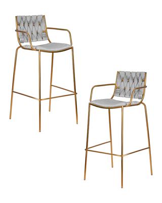 Стул барный DOBRIN Набор 2 шт Стул барный DOBRIN MILLER GOLD, cветло-серый велюр (135-37) арт. LMN-1637-N_G-M_V-135-37
