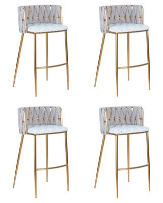 Стул барный DOBRIN Набор 4 шт Стул барный DOBRIN EMMA GOLD, белый PU (T-01), белая ткань (F-49) арт. LMN-1538-N_G-M_EL-T-01