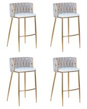 Стул барный DOBRIN Набор 4 шт Стул барный DOBRIN EMMA GOLD, белый PU (T-01), белая ткань (F-49) арт. LMN-1538-N_G-M_EL-T-01