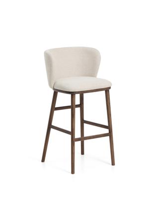 Стул барный La Forma (ех Julia Grup) Барный стул Ciselia из бежевого шенилла с ножками из ясеня в отделке орех арт. 463527