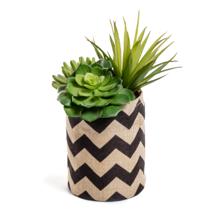 Цветок La Forma (ех Julia Grup) Flower Смесь искусственных суккулентов в горшке из натуральной и черной рафии арт. 072449