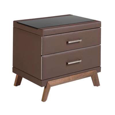 Тумбочка Angel Cerda Прикроватная тумбочка 7162/GNS576 из ореха, коричневой экокожи и черного стекла арт. 181581