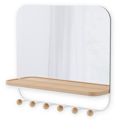 Зеркало Umbra Зеркало с крючками для аксессуаров estique, 46х41 см, белое/натуральное дерево арт. 1018031-660