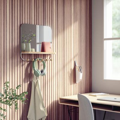 Зеркало Umbra Зеркало с крючками для аксессуаров estique, 46х41 см, белое/натуральное дерево арт. 1018031-660