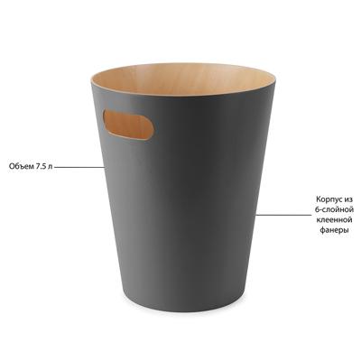 Корзина Umbra Корзина для мусора woodrow, 7,5 л, темно-серая арт. 082780-618