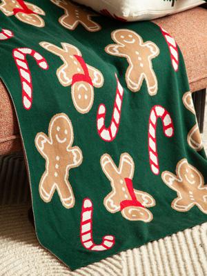 Комплект Tkano Плед из хлопка с новогодним рисунком gingerman из коллекции new year essential, 130x180 см арт. TK25-TH0002