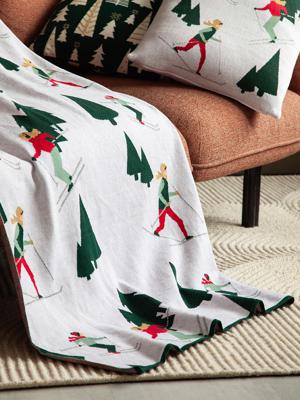 Комплект Tkano Плед из хлопка с новогодним рисунком let's ski из коллекции new year essential, 130x180 см арт. TK25-TH0004