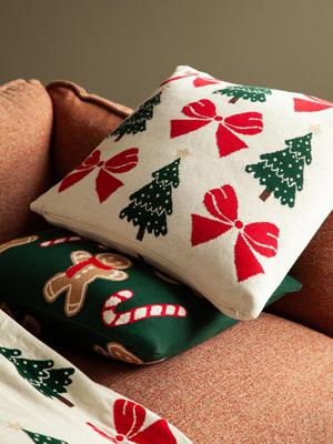 Комплект Tkano Подушка вязаная с новогодним рисунком christmas bows из коллекции new year essential, 45x45 см арт. TK25-CU0015