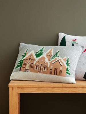 Комплект Tkano Подушка вязаная с новогодним рисунком christmas village из коллекции new year essential, 40x60 см арт. TK25-CU0017