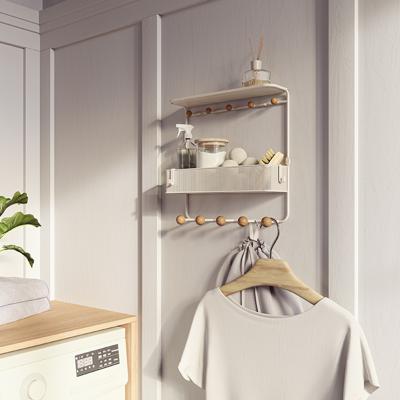 Полка Umbra Полка настенная с крючками для аксессуаров estique, белая/натуральное дерево арт. 1018030-660