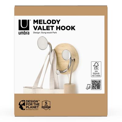 Вешалка Umbra Вешалка настенная melody, 2 крючка, натуральное дерево/никель арт. 1019564-392