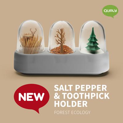 Набор QUALY Набор емкостей для соли, перца, зубочисток с подставкой forest ecology арт. QL10382-CL-GY