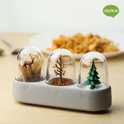 Набор QUALY Набор емкостей для соли, перца, зубочисток с подставкой forest ecology арт. QL10382-CL-GY