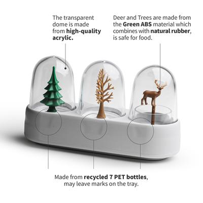 Набор QUALY Набор емкостей для соли, перца, зубочисток с подставкой forest ecology арт. QL10382-CL-GY