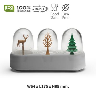 Набор QUALY Набор емкостей для соли, перца, зубочисток с подставкой forest ecology арт. QL10382-CL-GY