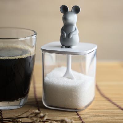Остальные предметы QUALY Банка для сыпучих продуктов lucky mouse seasoning с ложкой, 250 мл арт. QL10365-CL-GY