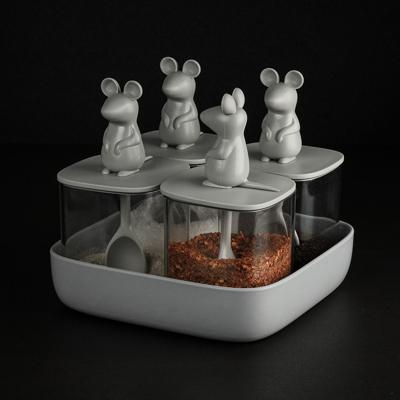 Набор QUALY Набор банок для сыпучих продуктов lucky mouse seasoning, 4 шт. арт. QL10366-CL-GY