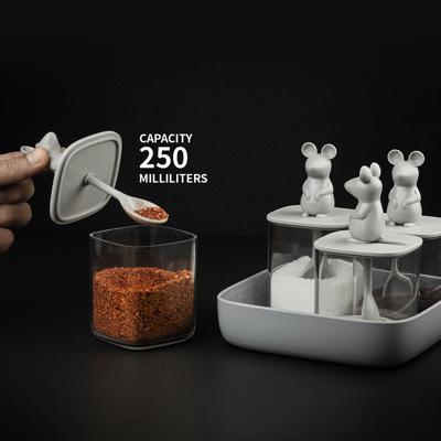 Набор QUALY Набор банок для сыпучих продуктов lucky mouse seasoning, 4 шт. арт. QL10366-CL-GY