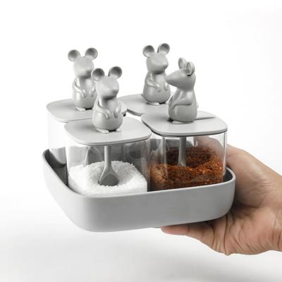 Набор QUALY Набор банок для сыпучих продуктов lucky mouse seasoning, 4 шт. арт. QL10366-CL-GY