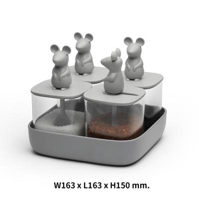 Набор QUALY Набор банок для сыпучих продуктов lucky mouse seasoning, 4 шт. арт. QL10366-CL-GY
