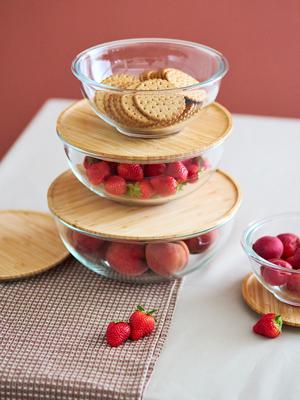 Остальные предметы ЯЯЯ Набор из 4-х стеклянных мисок eco store с крышками из бамбука арт. SS0000282