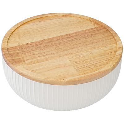 Набор посуды ЯЯЯ Салатник с крышкой из каучукового дерева soft ripples, dual glazing, D22 см арт. LJ000017