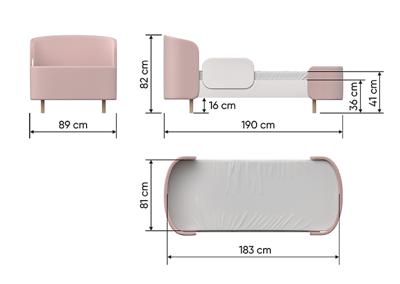 Кровать Ellipsefurniture Кровать подростковая KIDI Soft размер М (розовый) арт. KD010113020101