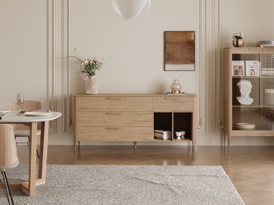 Тумба Ellipsefurniture Тумба Type oak 4 ящика 2 полки ширина 180 см (натуральный дуб) арт. TY010201230101