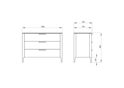 Мебель Ellipsefurniture Комод Type 3 ящика ширина 120 см (серо-бежевый) арт. TY010304060101