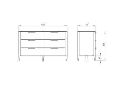 Мебель Ellipsefurniture Комод Type 6 ящиков ширина 140 см (темно-серый) арт. TY010306080101