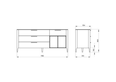 Тумба Ellipsefurniture Тумба Type 4 ящика 2 полки ширина 180 см (темно-серый) арт. TY010306240101